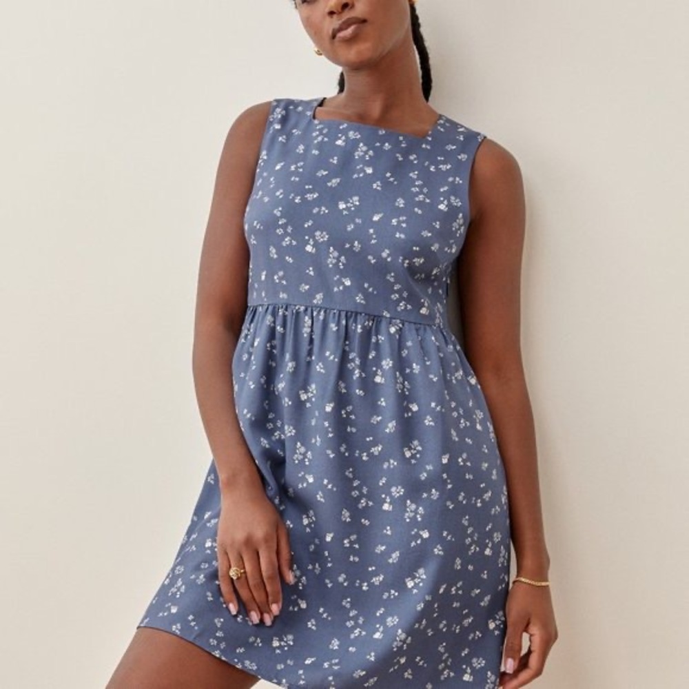 Reformation Tanner Dress Light blue with white floral print